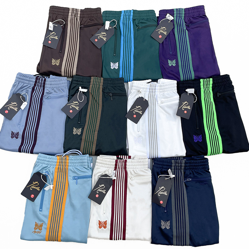 Needles Men's Pants 48 Colors Fashion Designer Pants Side Stripe Oversized 1:1 Clothing Wide Men Women Embroidered Butterfly Track Poly Smooth Casual AWGE Sweatpants
