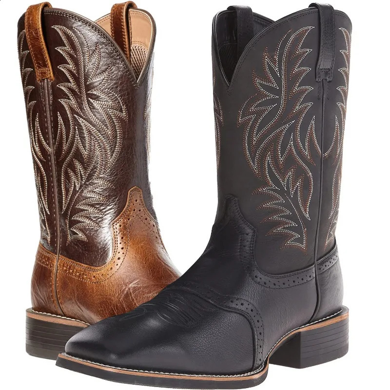 Men High Embroidery Retro Handmade Western Cowboy Boot Pointed Toe Boots Hand ing Outdoor Mens Shoes 240724