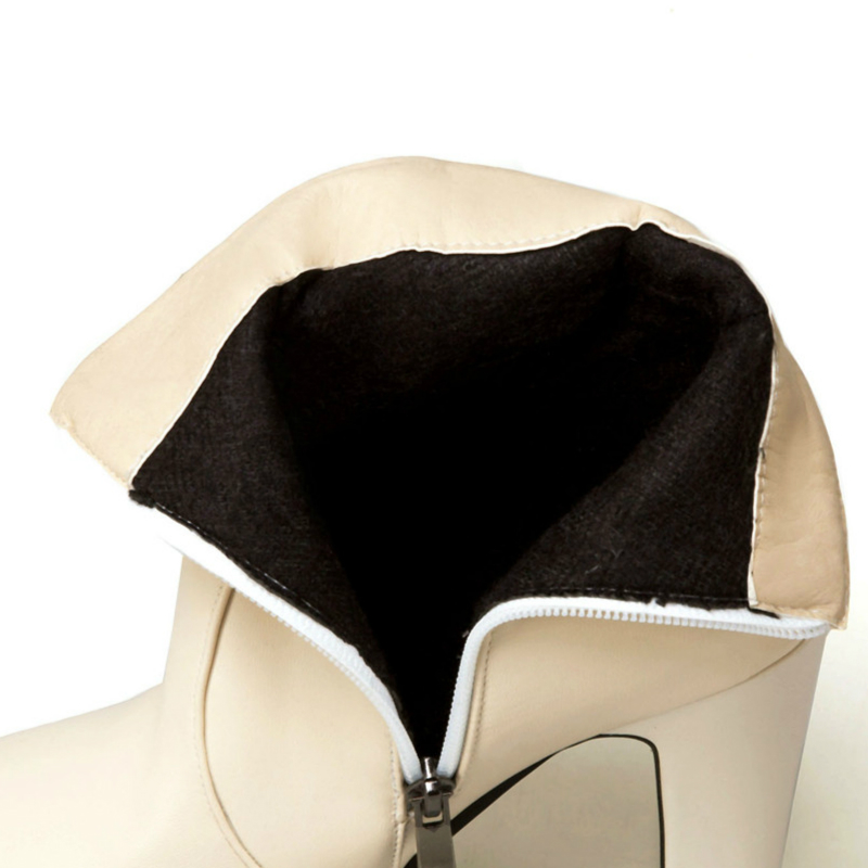 Women Fashion Ankle High Heels Platform Motorcycle Boots Zipper Yellow Black White Short Shoes Female Large Size 34- 48 6c1b