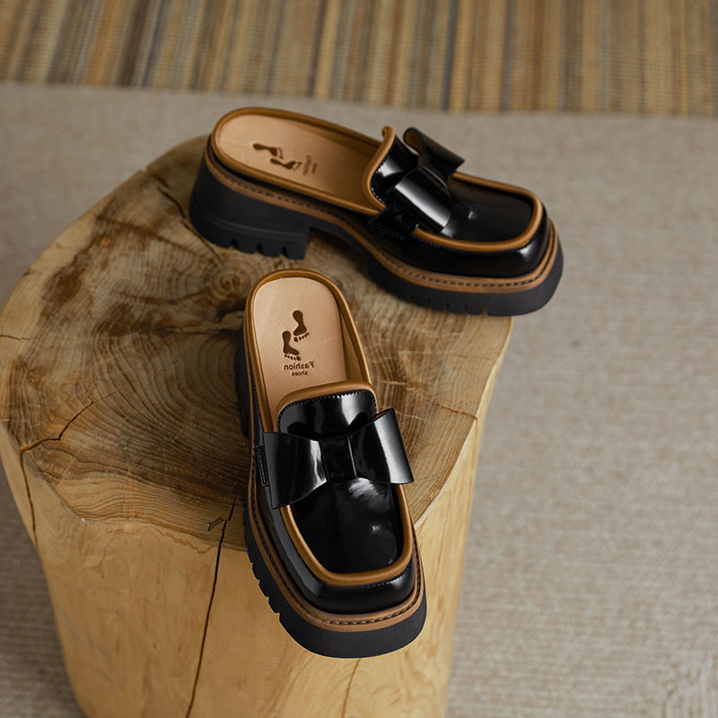 Woman Mules Spring Summer 2022 Fashion Designer Slip-on Square Toe Chunky Shoes Women Loafers Ladies Dress Shoe Zapatos De Mujer