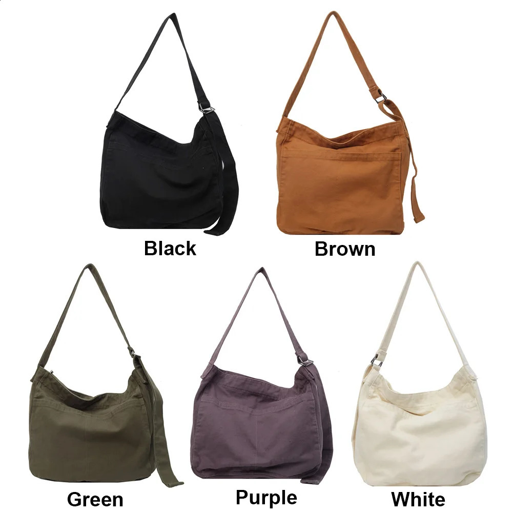 Canvas Shoulder Bag with Pockets Adjustable Strap Tote Bag Women and Men Hobo Bag Zipper Messenger Bag for Travel Work 240730