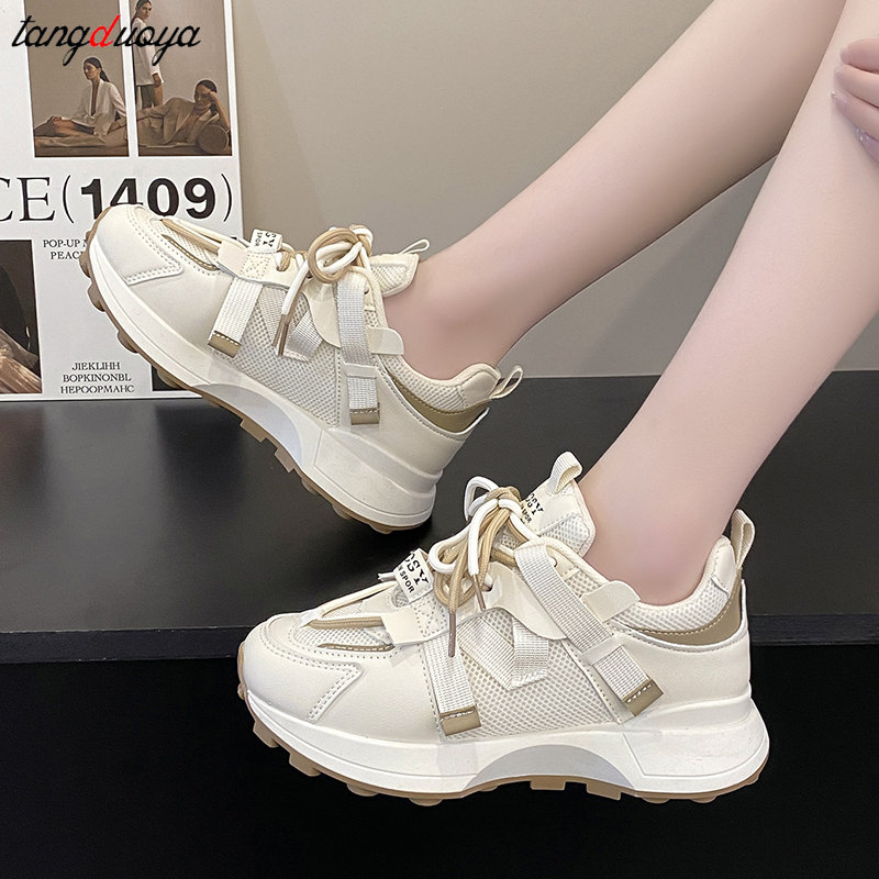orange Platform Sneakers Women 2023 Spring Breathable Thick Soled Sport Shoes Woman Hip Hop Non Slip Lace Up Casual Shoes pink