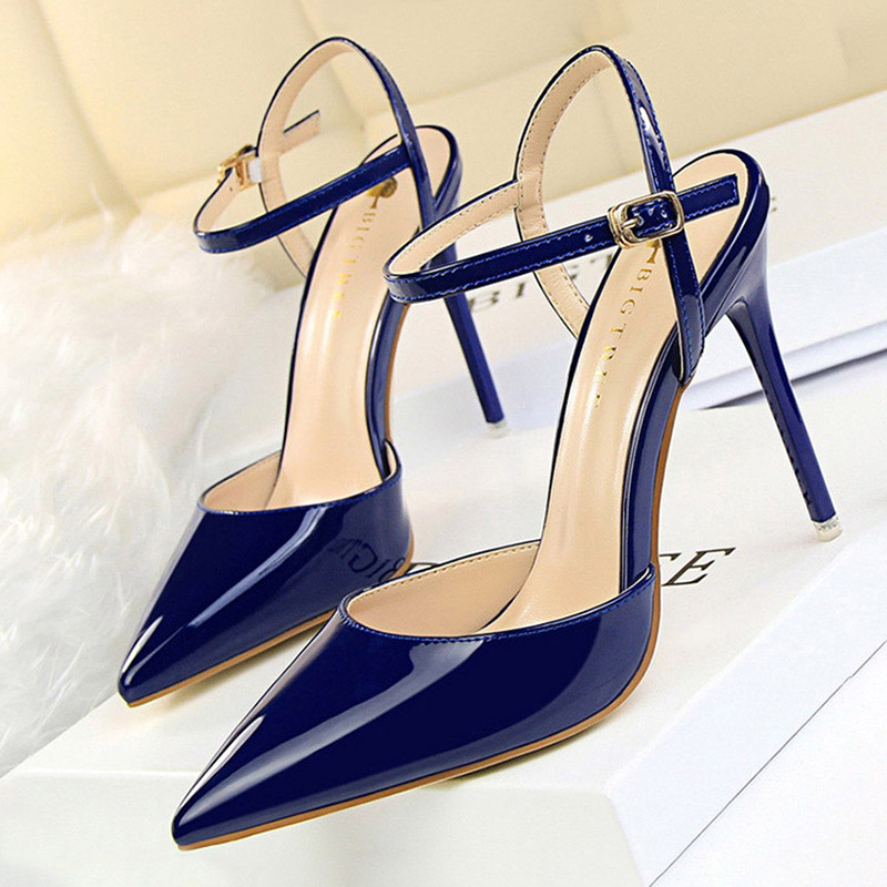 BIGTREE Fashion High Shoes Patent Leather Woman Pumps Sexy Blue Sliver Stiletto Heels Women Sandals 2024 4 46053