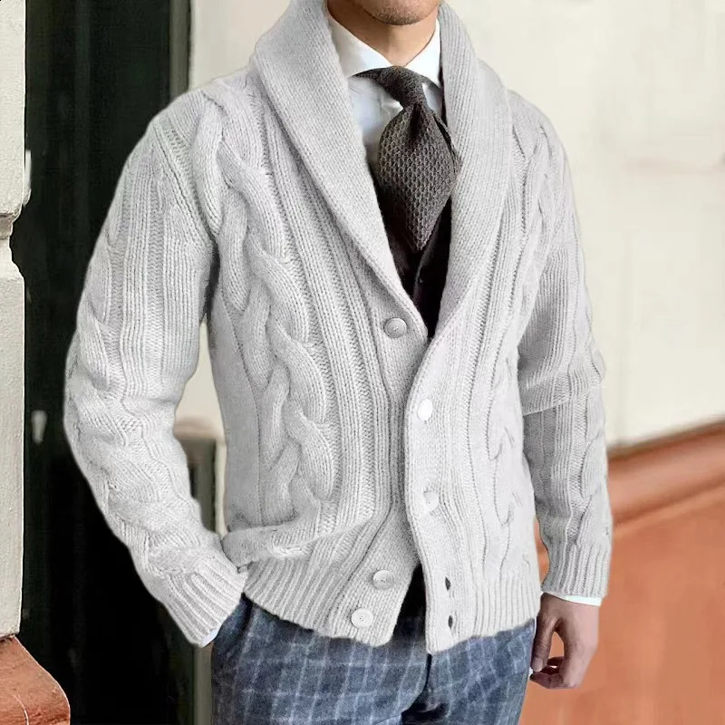 autumn and winter button sweater mens cardigan jacket fashionable jacquard thick solid sweater casual knitted jacket mens clothing 240930