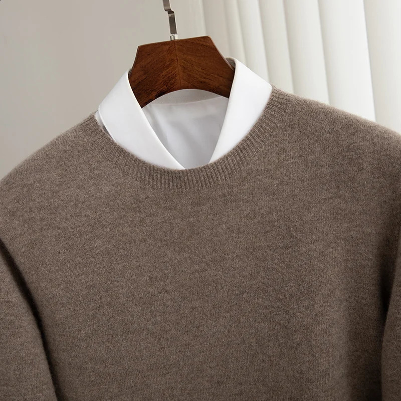 100% Merino wool mens Crewneck skydiving autumnwinter warm line ready sweater business casual basic knitted top 240824
