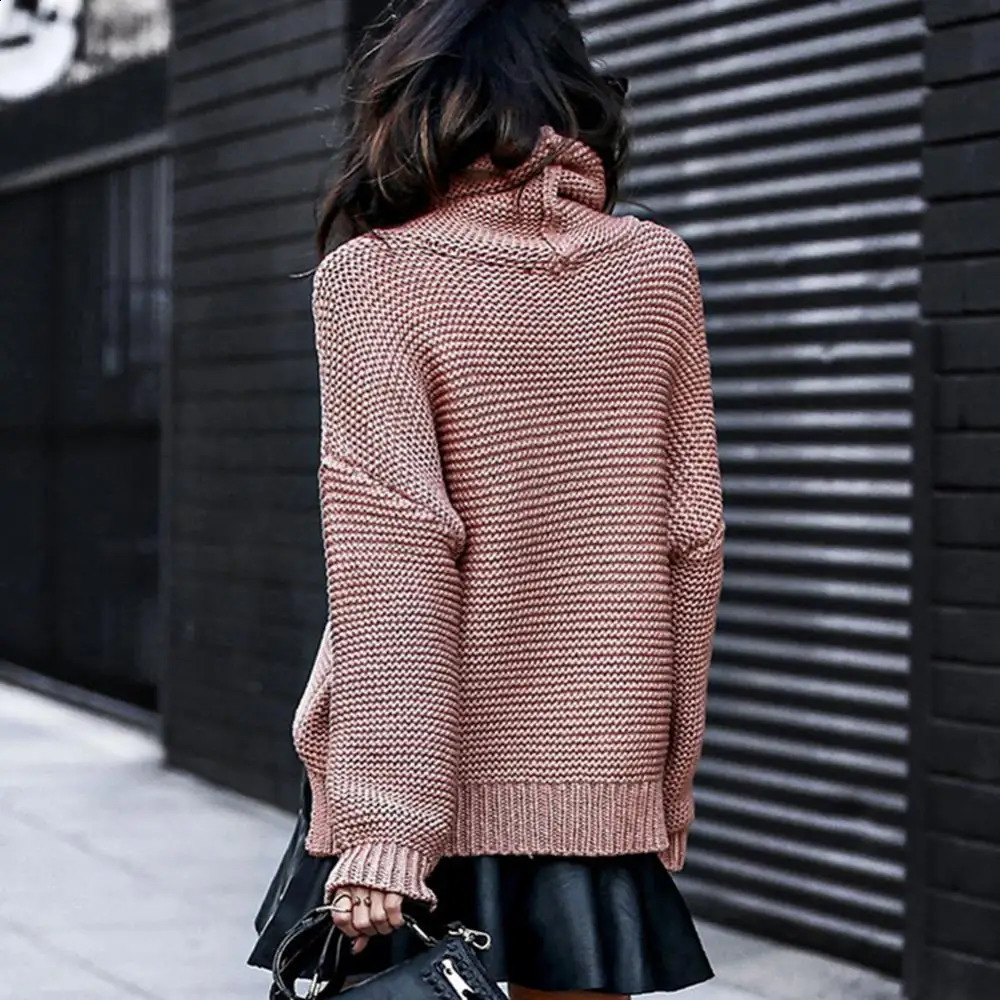 Loose Solid Turtleneck Pullover Sweater Women Winter Thicken Stringy Selvedge Crochet Tops Female Fashion Warm Knitetd Sweaters 240730