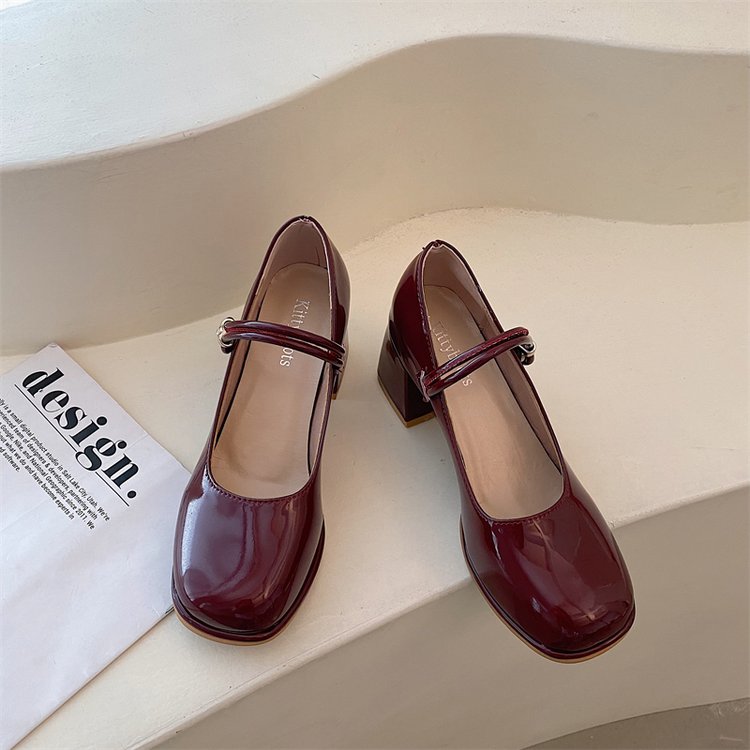 2023 New Mary Jane Shoes Women's Shoes Thick Heel Buckle Lolita Shoes School Fashion Simple Hundred High Heels Women Heels