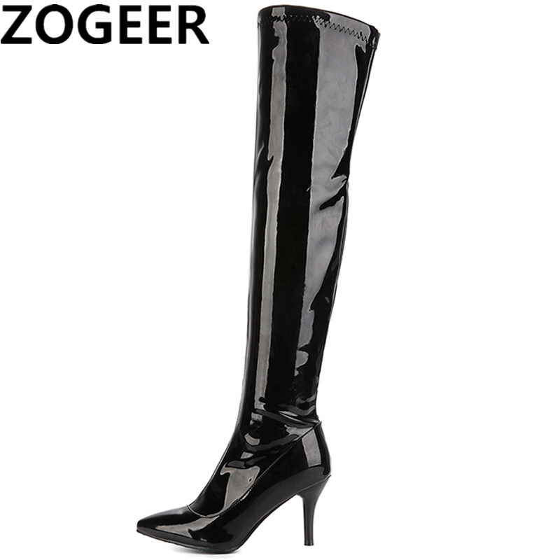 High Thigh Boots Women Red White Black Fashion Over the Knee Boot Patent Sexy Nightclub Dance Ladies Long Shoes Large Size 48 d596