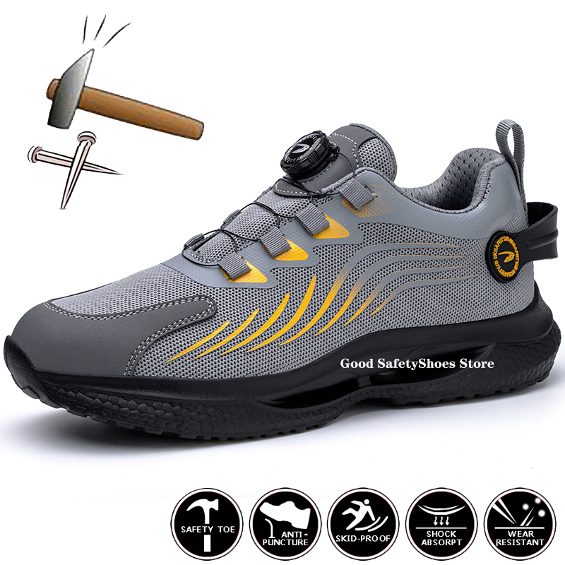 Sneakers Breathable Women Rotating Button Anti-Smash Work Shoes Men Steel Toe Safety Boots Lightweight 2812