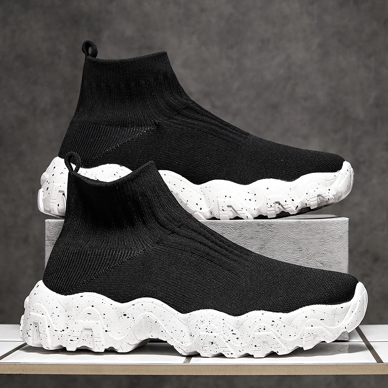 Men Shoes New Comfortable High-top Walking Shoes Women Lightweight Fashion Casual Sneakers Breathable Slip on Mens Loafers Black