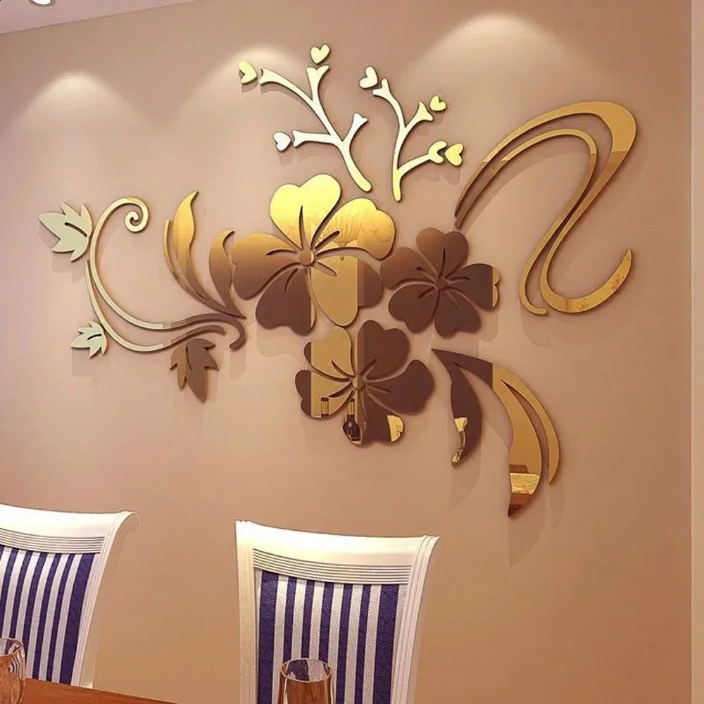 Large 3D Flower Mirror Wall Stickers Acrylic Decorative Wall Stickers Art Murals for Bedroom TV Background Decoration 120x90cm 240730