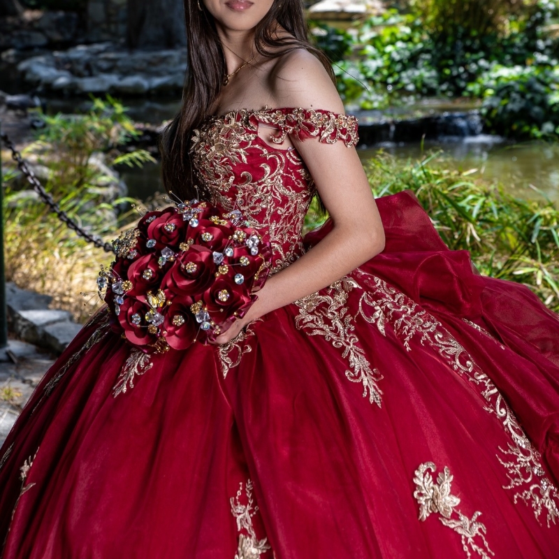 Red Quinceanera Ball Gown Gold Sequin Applique Beads Off The Shoulder Party Dresses vestidos 15 de quinceaneras Sweet 16 Dress