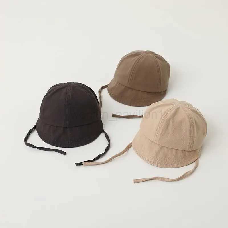 Summer Baby Sun Hat Korean Solid Color Infant Baseball Cap Outdoor Adjustable Drstring Lace-up Kids Bucket HatsXJ240730