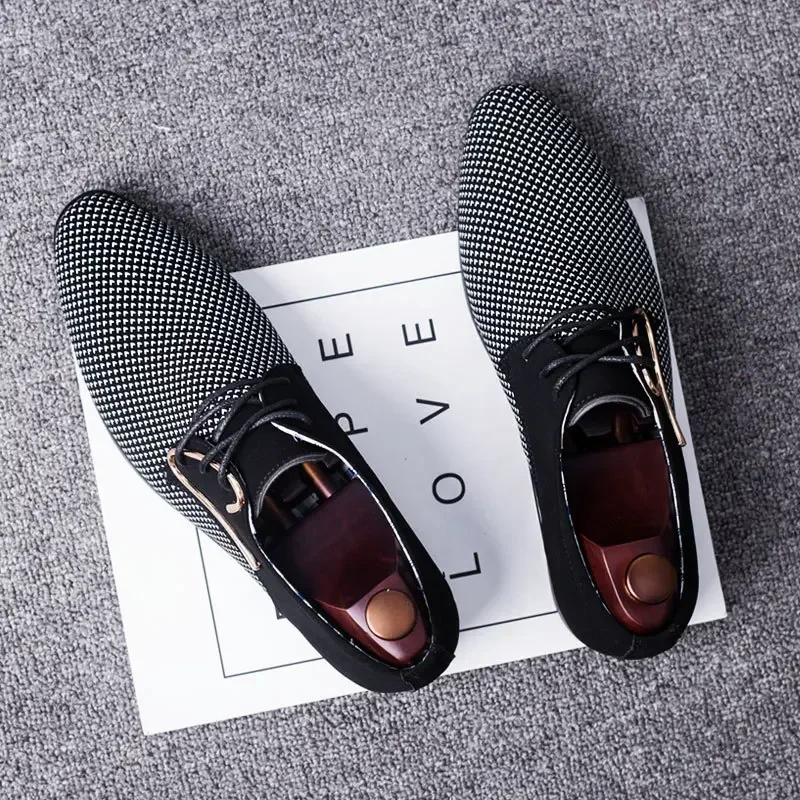 Mens Men's Concise Business Dress Pointy Plaid Black Formal Wedding Shoes New Working atos Para Hombres