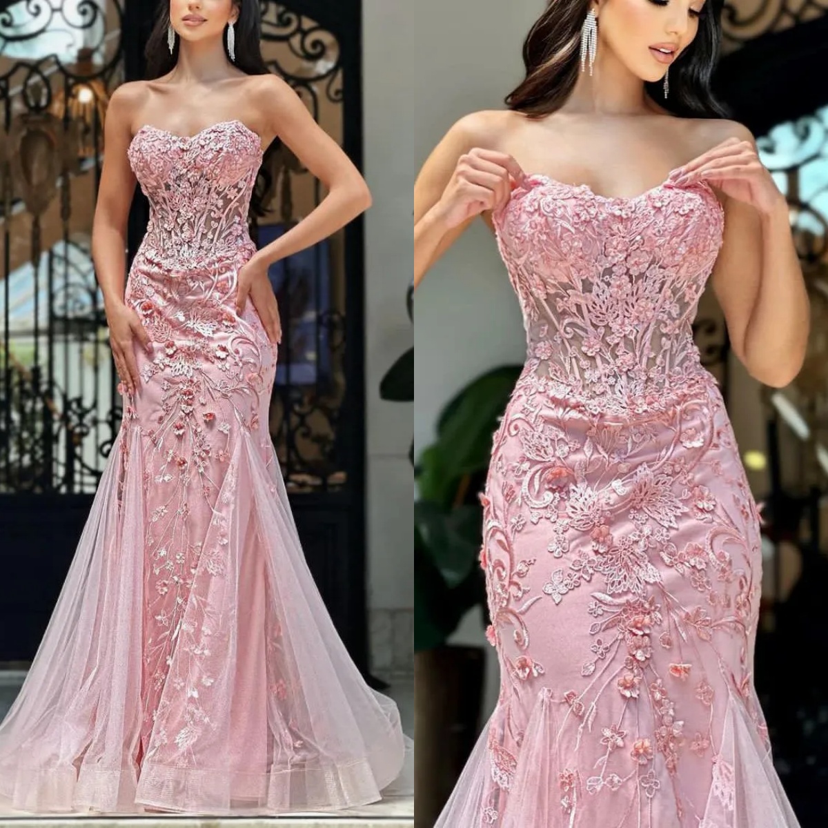 Elegant Mermaid Evening Dresses Sweetheart Neck Sleeveless Gown Backless Lace Appliques Sweep Train Dress Party Prom Custom Made