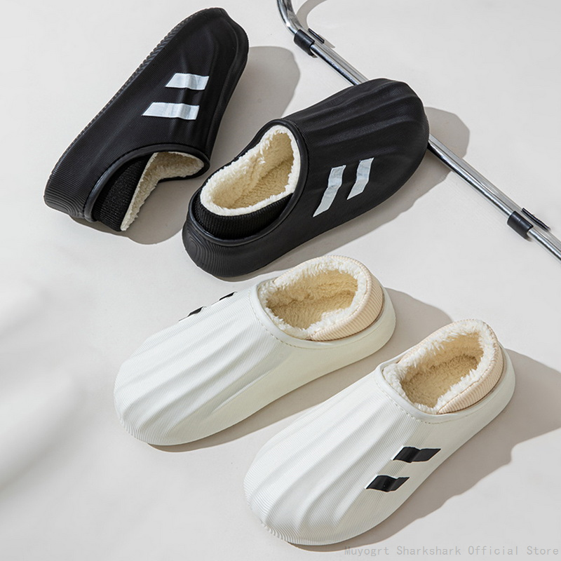 Waterproof Women Slippers Winter Couple Warm Plush Slip-On House Slides Indoor Outdoor Thick Sole Footwear Non-Slip Shoes fd44