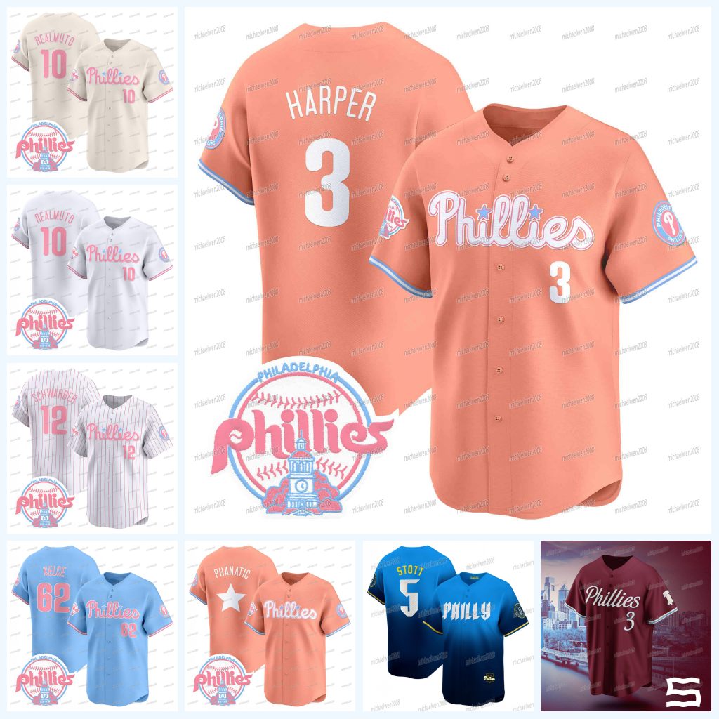 3 Harper 2025 Philliess Jersey Kyle Schwarber Nick Castellanos Austin Hays Brandon Marsh Trea Turner Bryson Stott Alec Bohm Stubbs J.T. Realmuto Kelce Sosa Matt Strahm