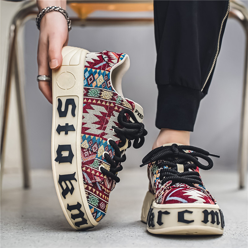 Men Casual Shoes Thick Sole Fashion Printing Designer Shoes Thick Sole Versatile Breathable Niche Style Trendy Triple Black Orange Green Free shipping
