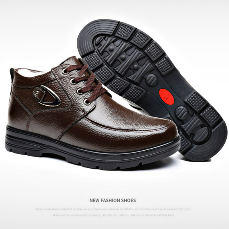 in New Men's Genuine Leather Winter Snow Shoes Wool Inner Anti slip Father Ankle Boots Waterproof Warm Man Cotton Boot 9033 Genue Wter
