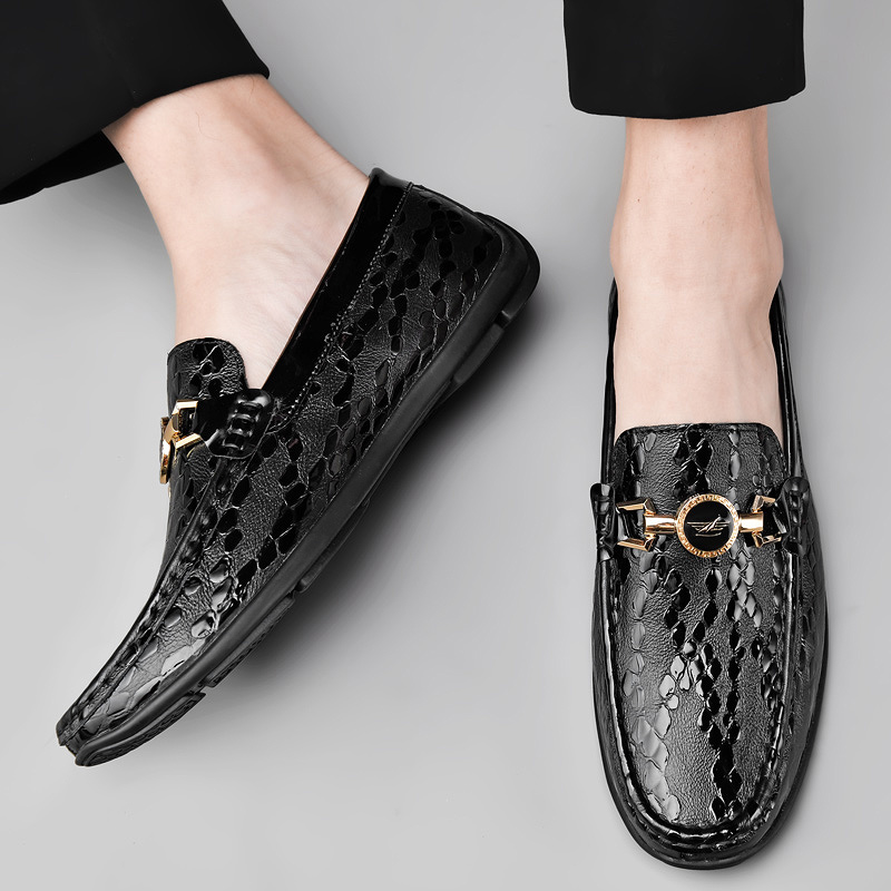Loafers Leather Mens Brand Designer Causal Flats Moccasins Slip on Driving Shoes for Men Black/Blue Plus Size 47