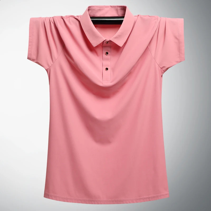 Plus size 9XL 8XL mens summer highquality short sleeved ice silk solid color business casual polo shirt 240829