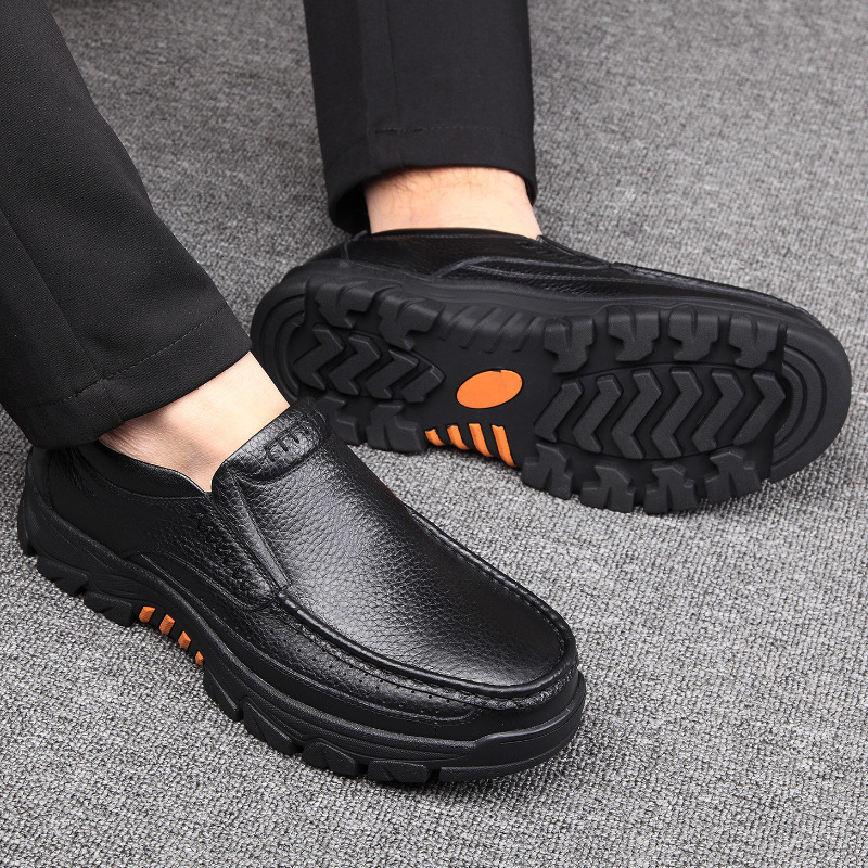 Newly Men's Genuine Leather Shoes Size 38-46 Head Leather Soft Anti-slip Driving Shoes Man Spring Business Dress Shoes
