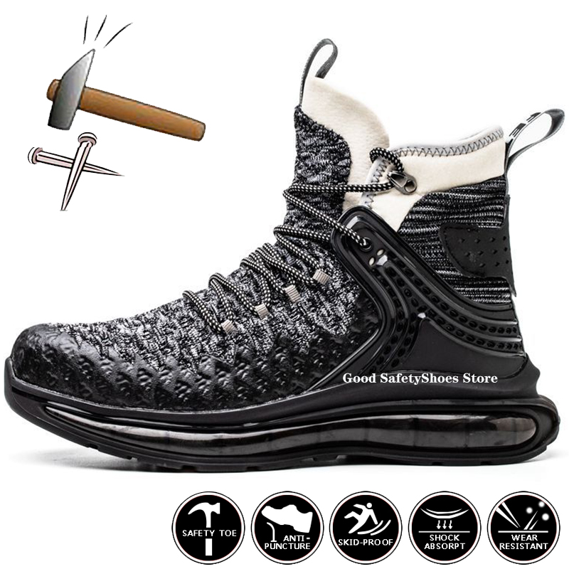 Size50 Plus Air Cushion Work Male Breathable Steel Toe Boots Puncture-Proof Men Safety Shoes Light 0948