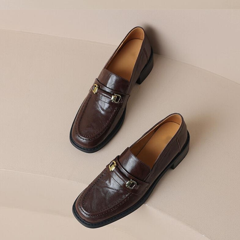 Loafers AIYUQI Square Toe 2024 New Genuine Leather Ladies Slip-on Vintage Buckle Classic Spring Shoes Women 8011