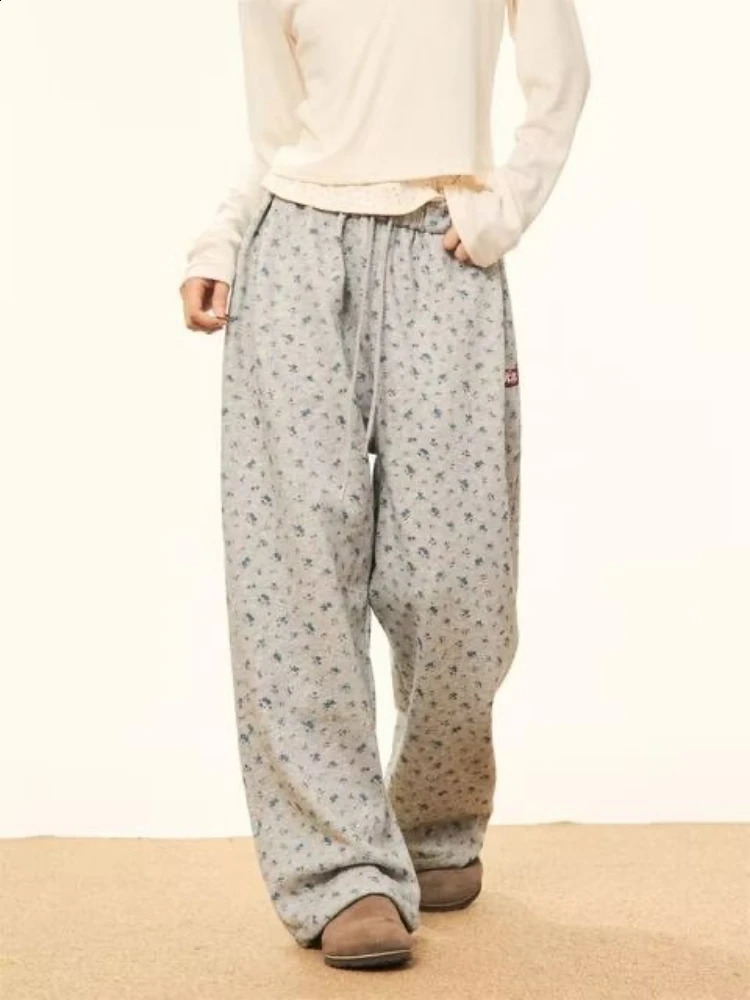 Pants Women Slouchy Floral Korean Style Vintage Spring Autumn Baggy High Street All-match Fashion Trousers Leisure Daily College 240730