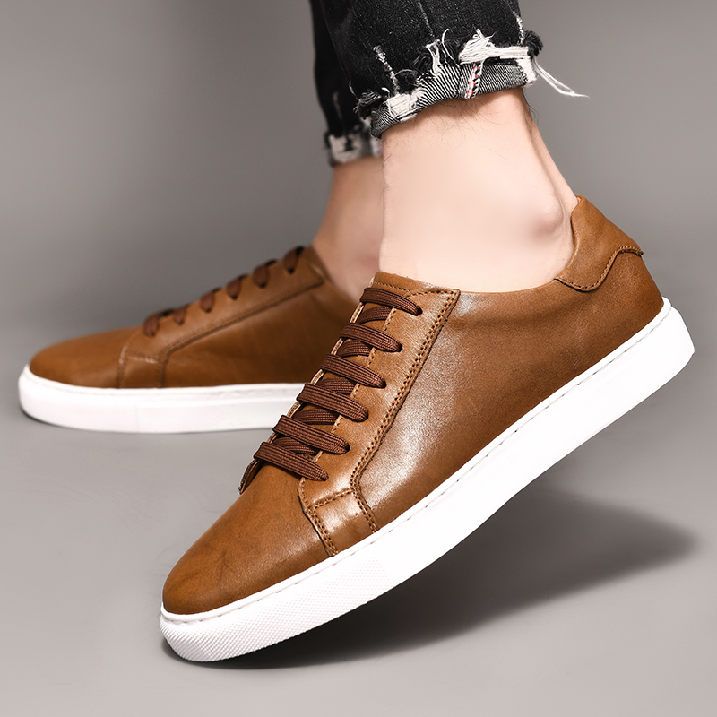 Genuine Leather Men's Shoes Luxury Brand Casual Shoes Non-slip Lace-up Sneakers Shoes Comfortable Sports Shoes Men Walking Shoes