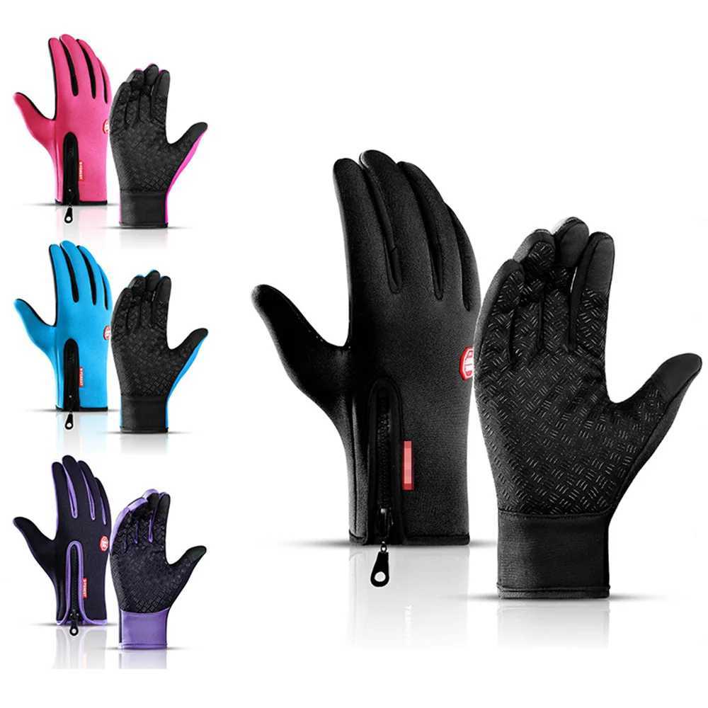 Mens winter gloves and womens touch screen windproof and warm bicycle gloves with zipper anti slip outdoor driving sports glovesW241018