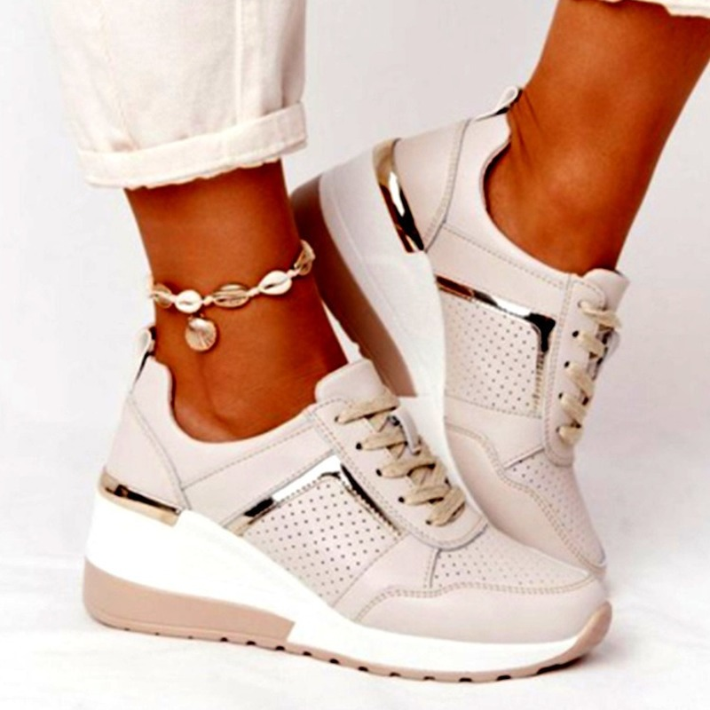 2024 Women's Lace-Up Wedge Platform Sneakers - Breathable Non-Slip Casual Sports Shoes for Women, Plus Size Available
