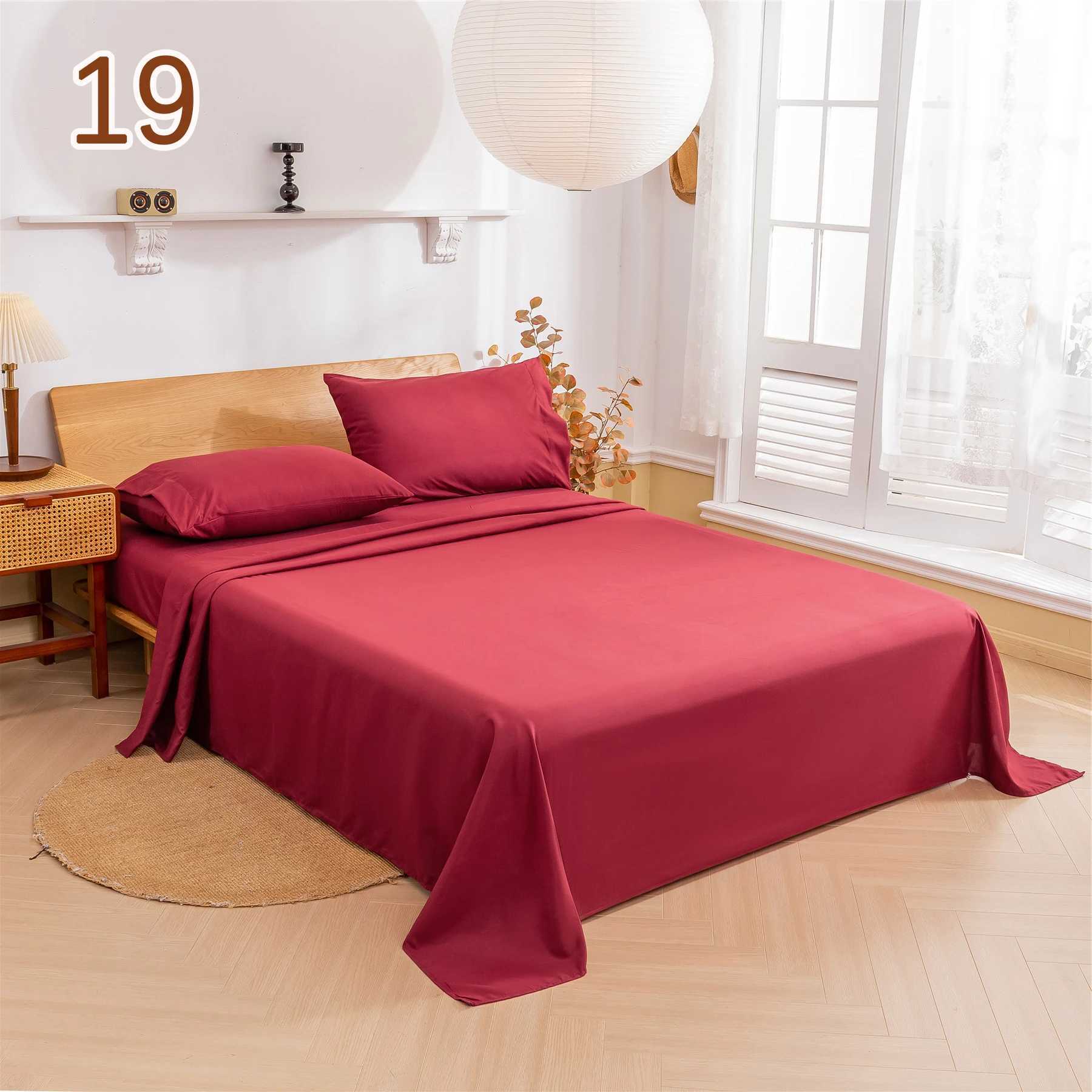 Solid Color Soft Brushed Bed Set Fitted sheet Flat Sheet Pillowcase Bedding Set Bed Sheet Twin Full Queen CA King 3/4 Pieces Y240730