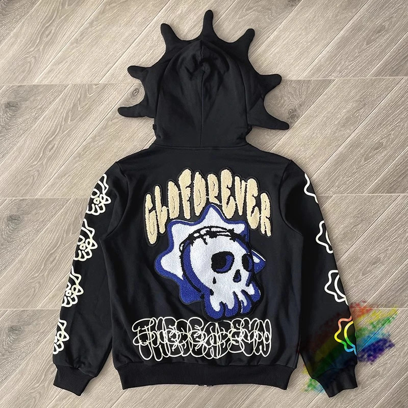 Towel Embroidered Cartoon Camouflage Glo Gang The Glory Full Zip Hoodie Men Women Vintage Hooded 240730