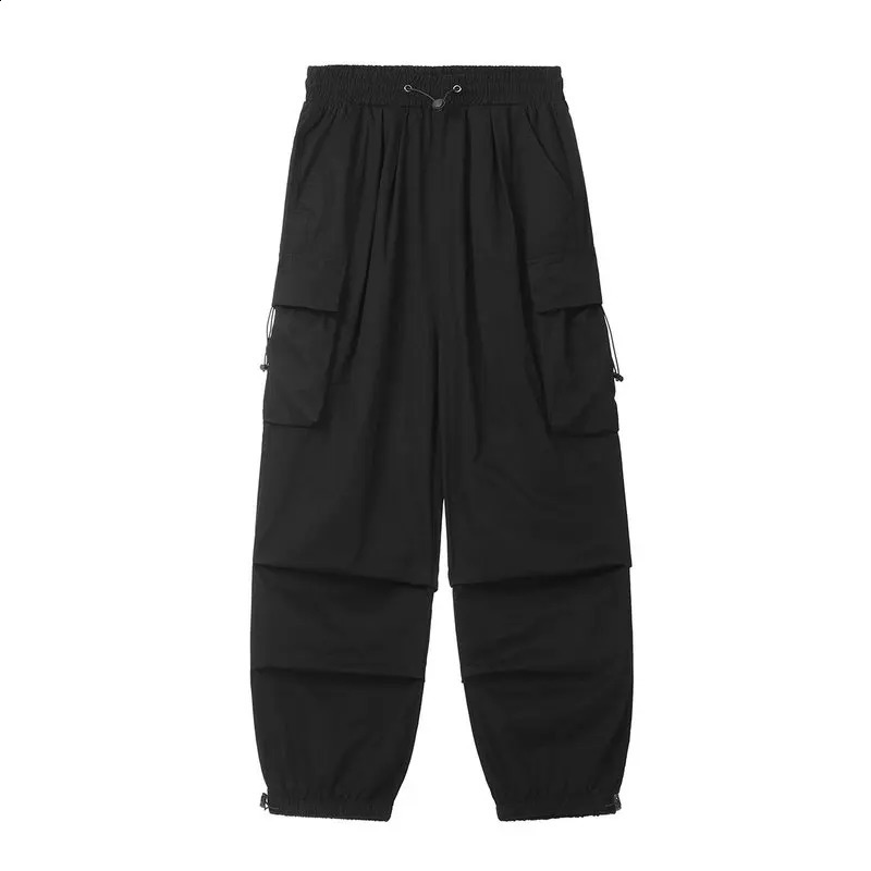 Elastic Waist Big Pocket Cargo Pants Men Streetwear Spring Autumn Wide Leg Joggers Solid Color Oversize Baggy Pants Women 240729