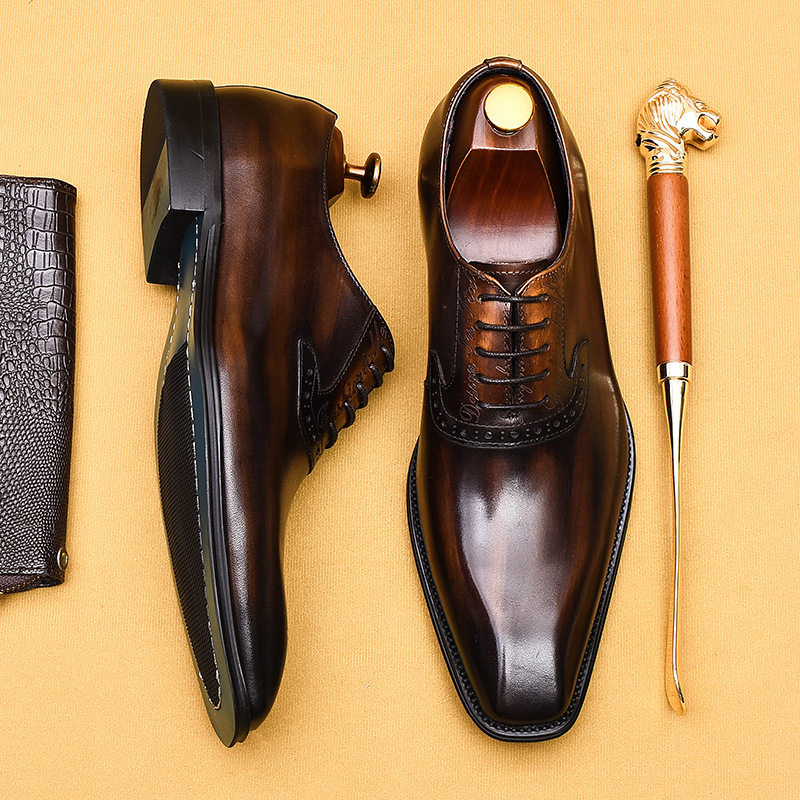 Luxury Brand Mens Formal Shoes Genuine Leather Handmade Vintage Design Oxford Full Grain Real Leather Male Office Shoes Size 46