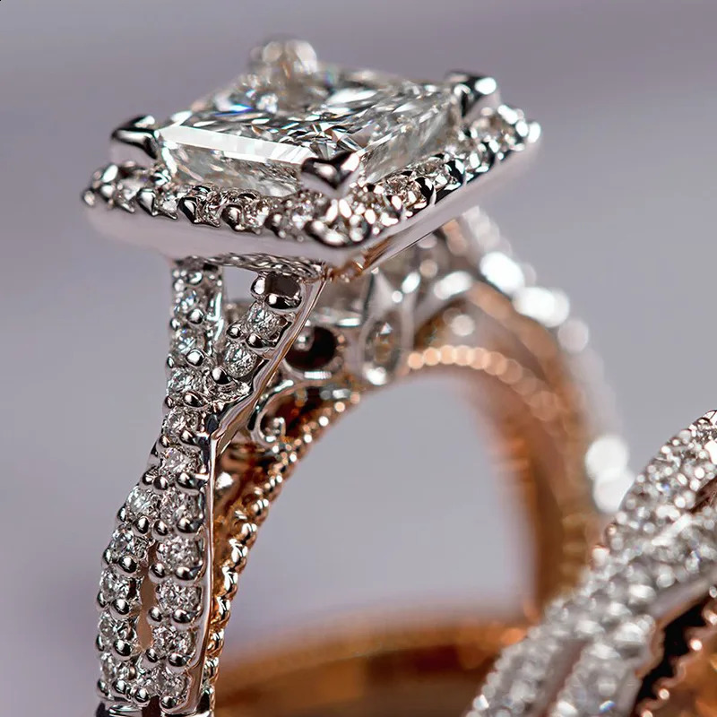 18K Rose Gold Couple Lab Diamond Ring Sets Party Wedding Band Rings For Women Men Promise Engagement Jewelry 24