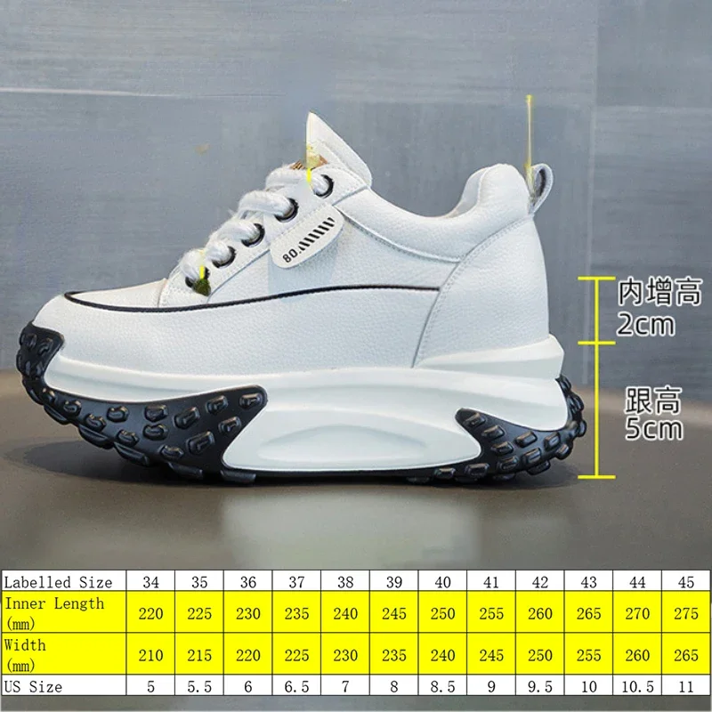 Fujin 7cm Genuine Leather Platform Wedge Fashion Women Spring Summer Autumn Chunky Sneakers Shoes Breathable Comfortable