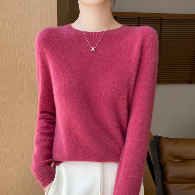cashmere sweater womens in autumn and winter 100% merino wool fashion round neck warm pullover top 240730
