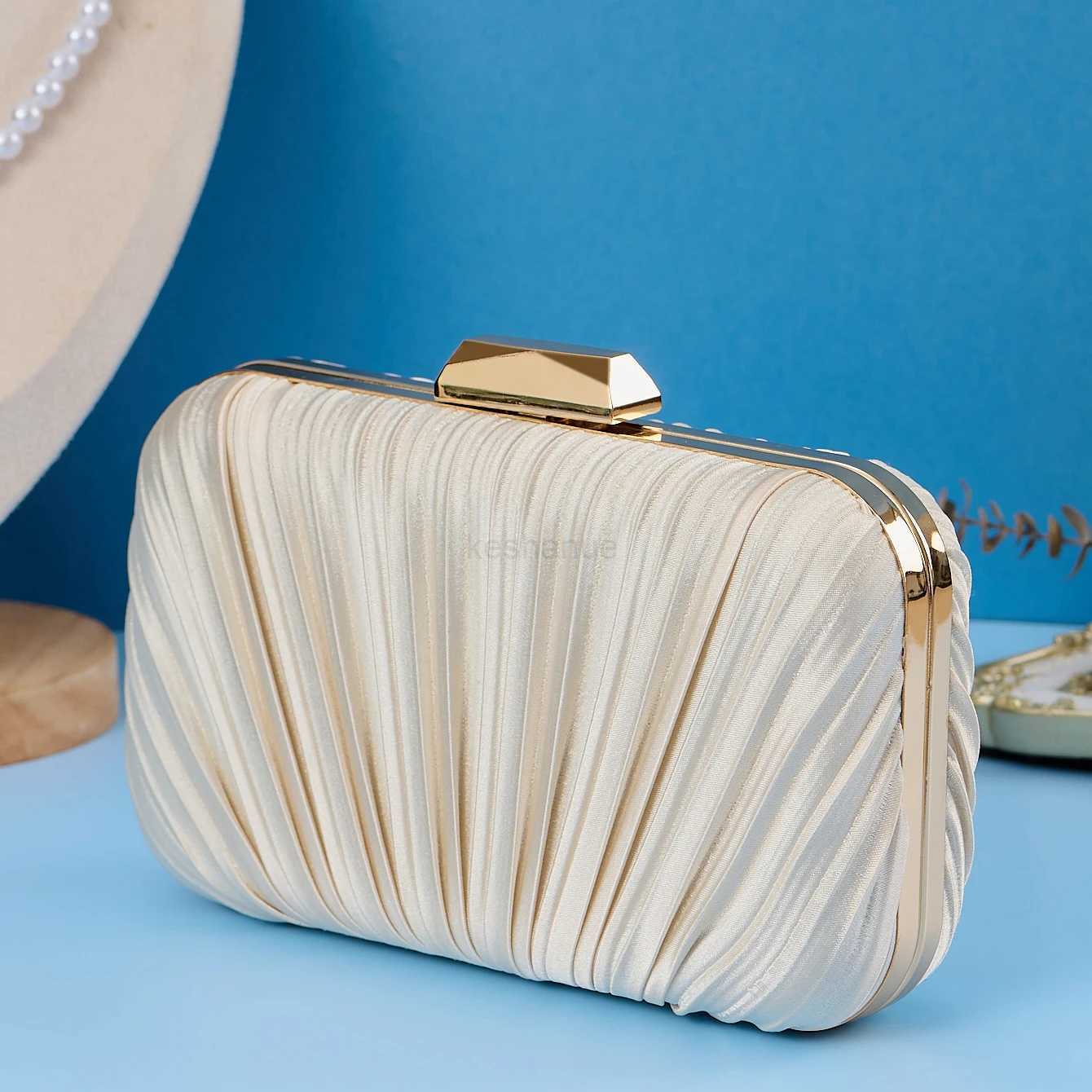 ladies party wrinkle clutch bag Metal chain shoulder bag dress hand bag champagne evening wedding party bags for womenXJ240730