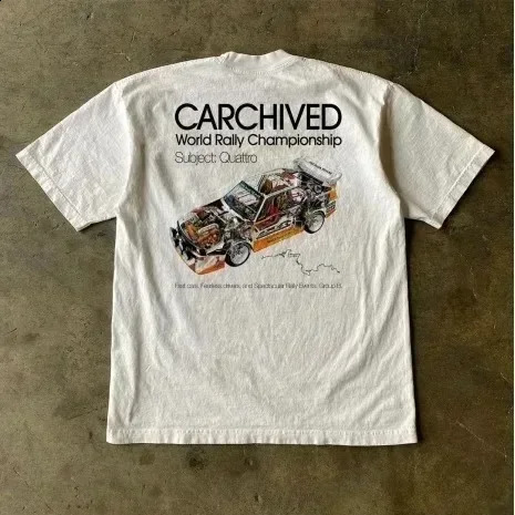 Retro 90s American Classic Sports Car Print Summer Cotton Couple T-Shirt