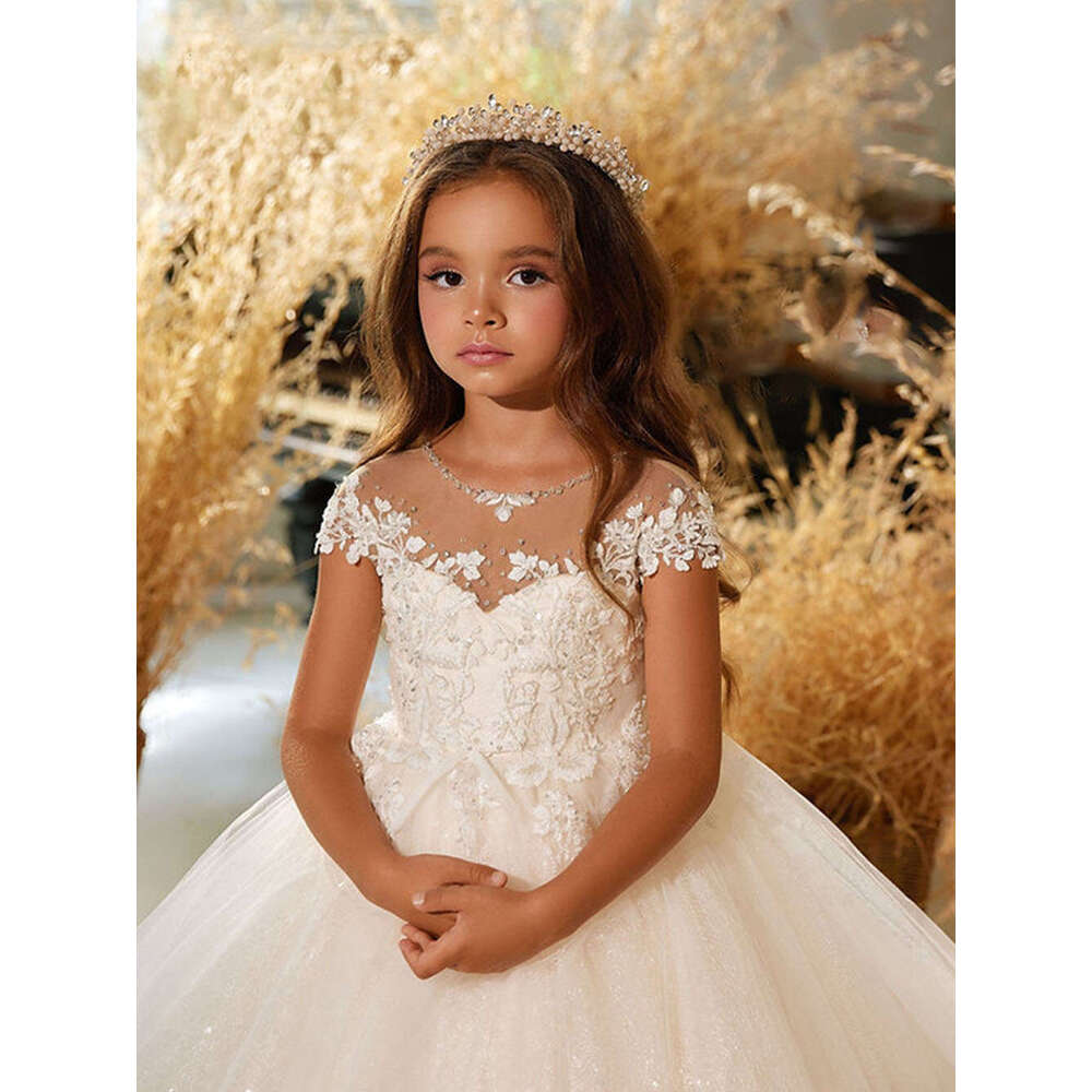 Wer Ivory Elegant Girl For Wedding Lace Shining Tulle Or Length Kids Birthday Party Dress Princess Ball Gown