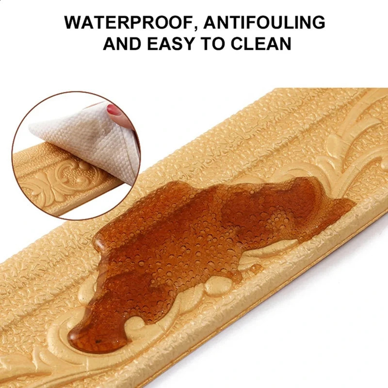 10m/Roll 3D Wall Trim Line Skirting Border Self Adhesive Waterproof Baseboard Wallpaper Wall Sticker For Room Home Decoration 240730