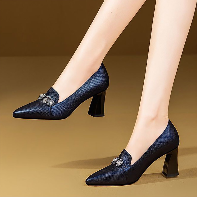 2024 Women's Elegant Pumps High Heels Dress Shoes Pointed Toe Flowers Pearl Boat Shoes Slip on Office Work Zapatos mujer 1019