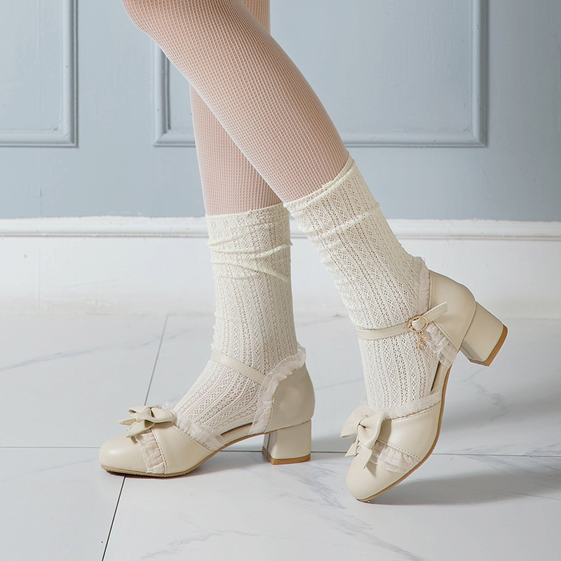 2025 new Japanese Sweet Lolita Princess Dance Girls Cute Bowtied Summer Shoes Round toe White Pink College Pumps Ladies Sandals ab77