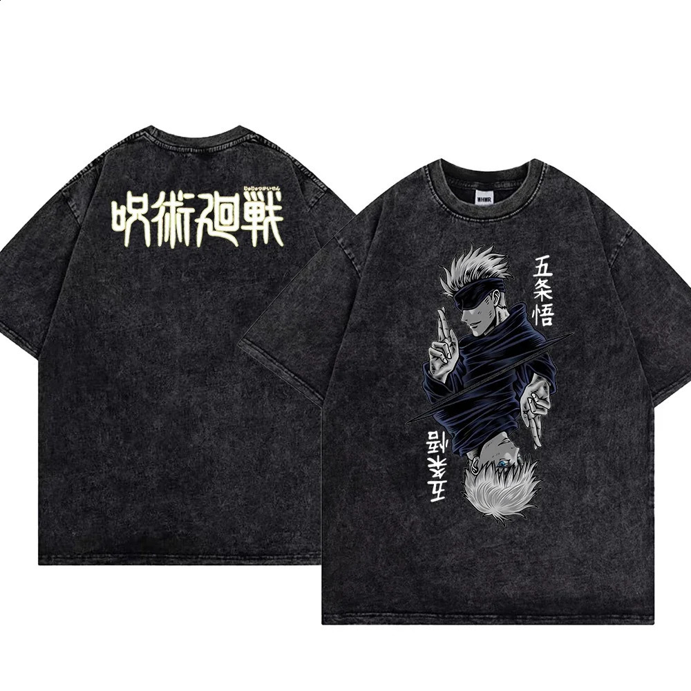Anime T-shirt Jujutsu Kaisen Mens Washed T-shirt 100% Cotton Breathable Casual Print T-shirt Tee Hip Hop streetwear y2k 240729