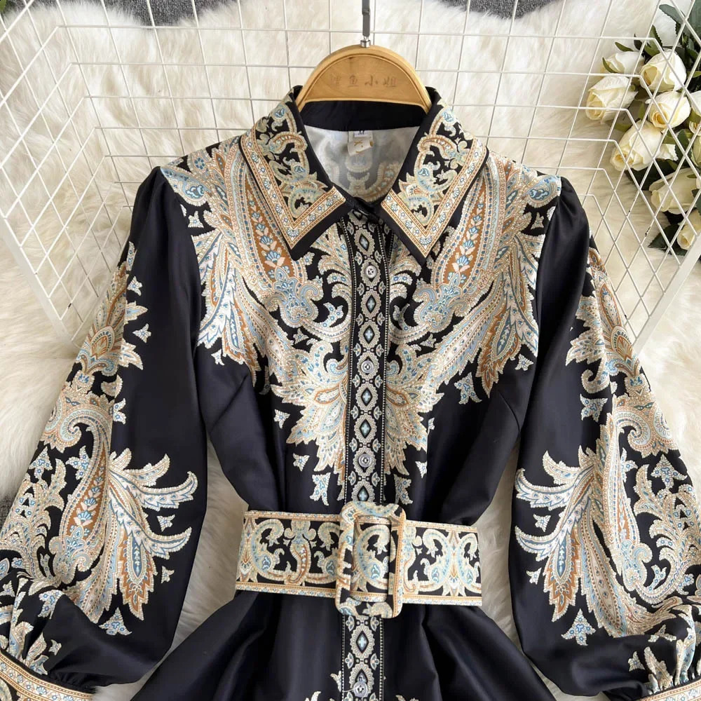 WEIN Vintage Dress Women Retro Printing Dress Floral Long Sleeve Midi A Line Elegant Spring Vestidos Wholesale Clothing240730