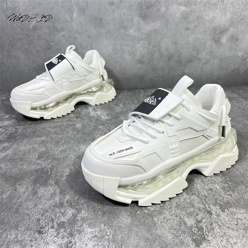 Chunky Sneaker Men Air Cushion Running Shoes Fashion Casual Microfiber Leather Fabric Breathable Height Increased Platform Shoes