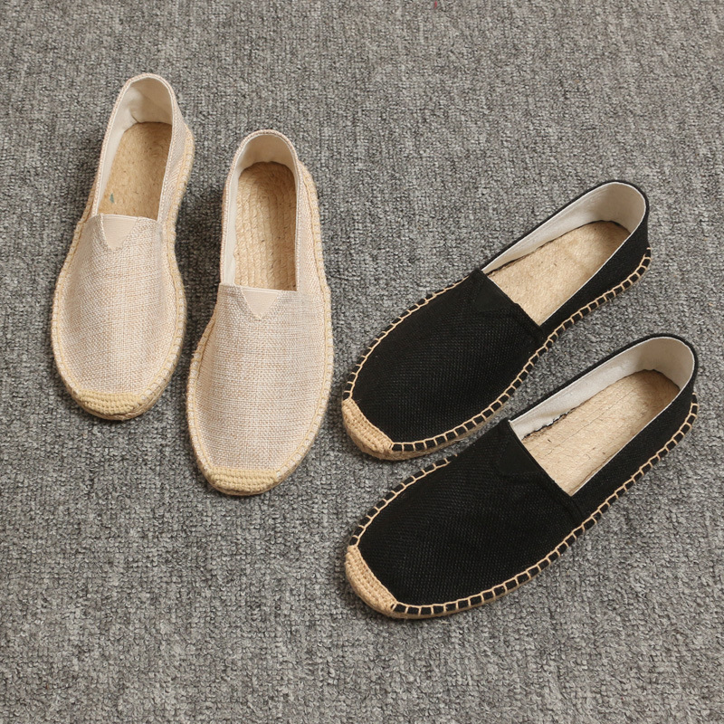 Men Fashion Flats Plimsolls Solid Canvas Shoes Casual Linen Loafers Lovers Shoes Male hemp Espadrille Fisherman Shoes 5596