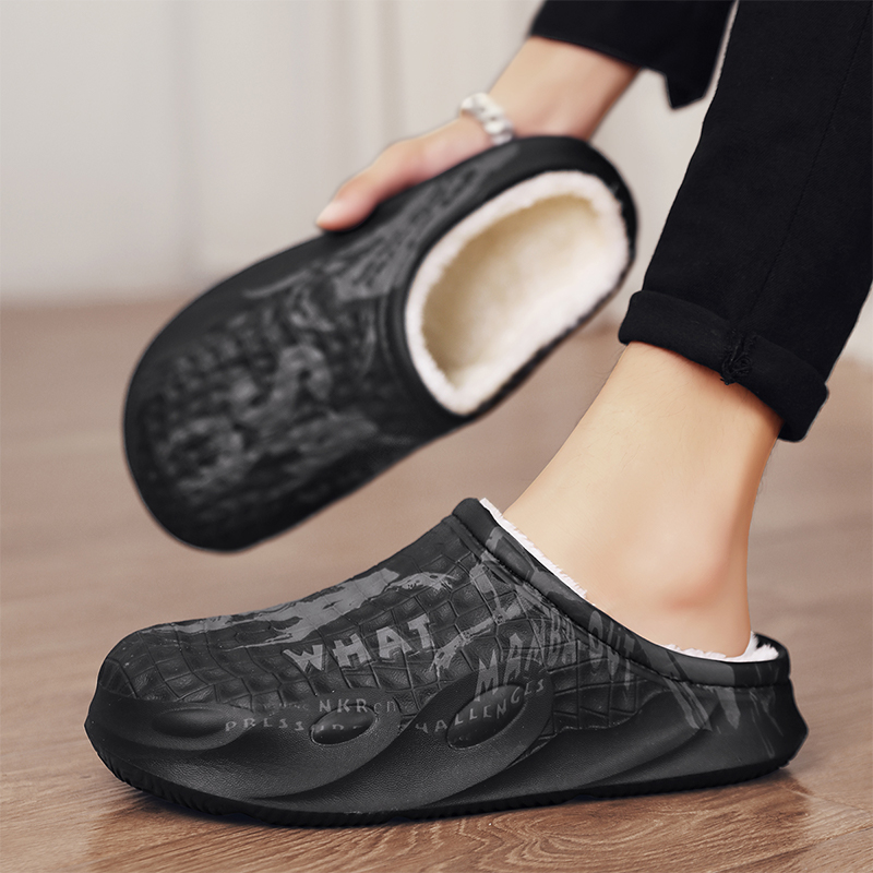Winter Thick-soled Feces-slip Non-slip Warm Cotton Shoes for Home Wear with Bags and Men's Wool Slippers